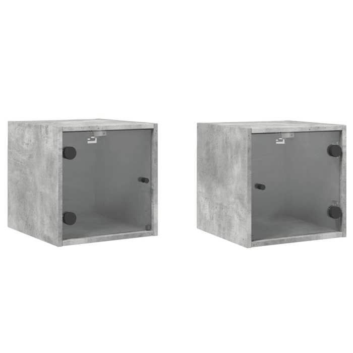 Table de chevet murale - Maison Exclusive - Gris béton - Portes vitrées - Lot de 2