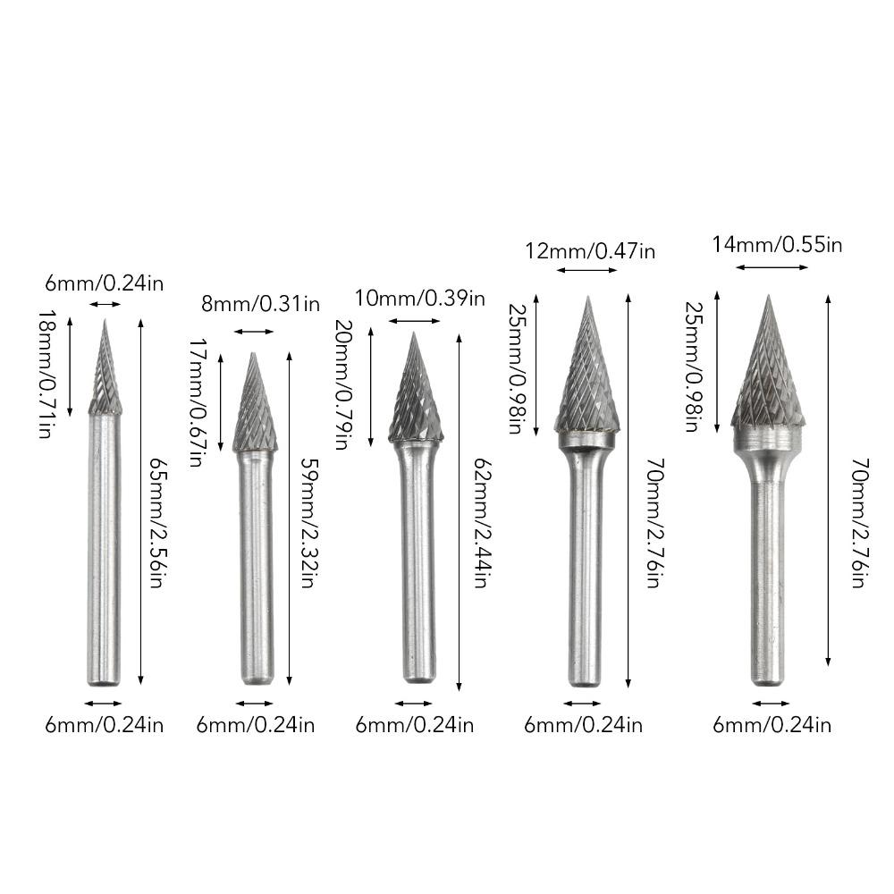 5PCS Double Cut Carbide Rotary Burrs 6mm Shank Carbide Burr Set Carbide Cutting Heads  Auto Shop