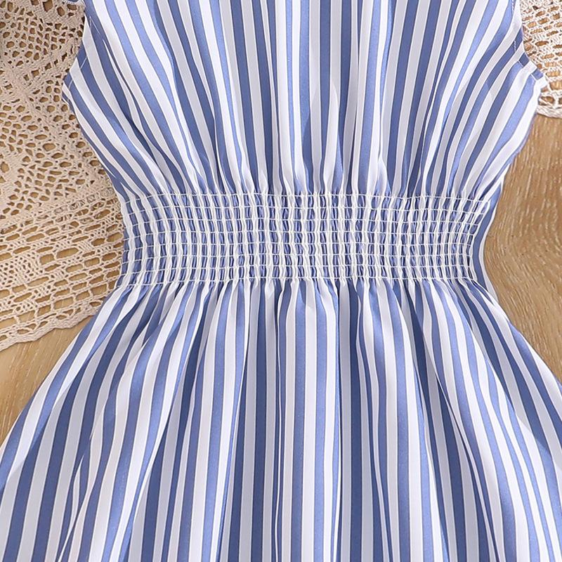 Girls' Fashionable Dress Summer Children's Elegant Striped Shirt Dress