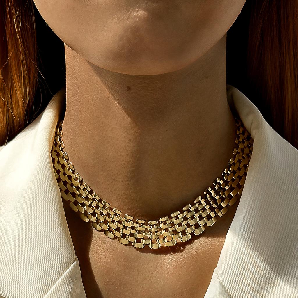 Hip Hop Exaggerated Heavy Metal Thick Chain Necklace Simple Hollow Mesh Alloy Collarbone Chain