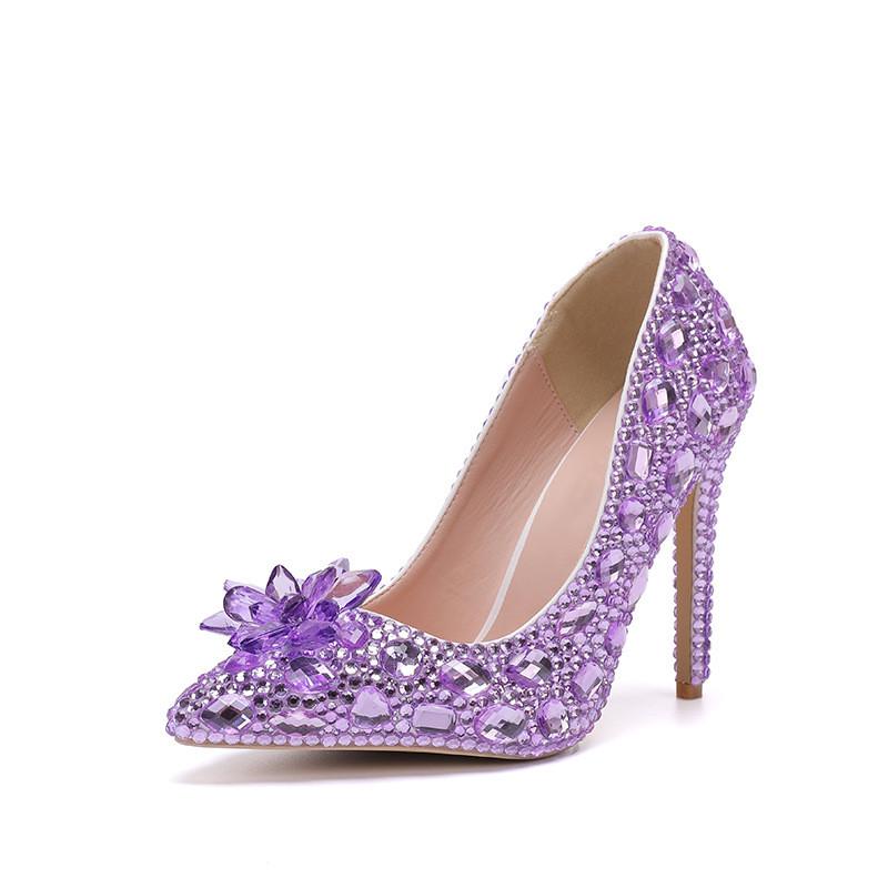 Fashion Luxury Handmade Full Diamonds Rhinestones Women Pumps Fashion Crystal Flowers Stiletto High Heels Lady Banquet Wedding Shones
