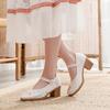 High Heels Women's Shoes Square Heel Light Mouth Round Head Embroidery Sexy and Thin Nightclub Single Shoes Wedding Shoes