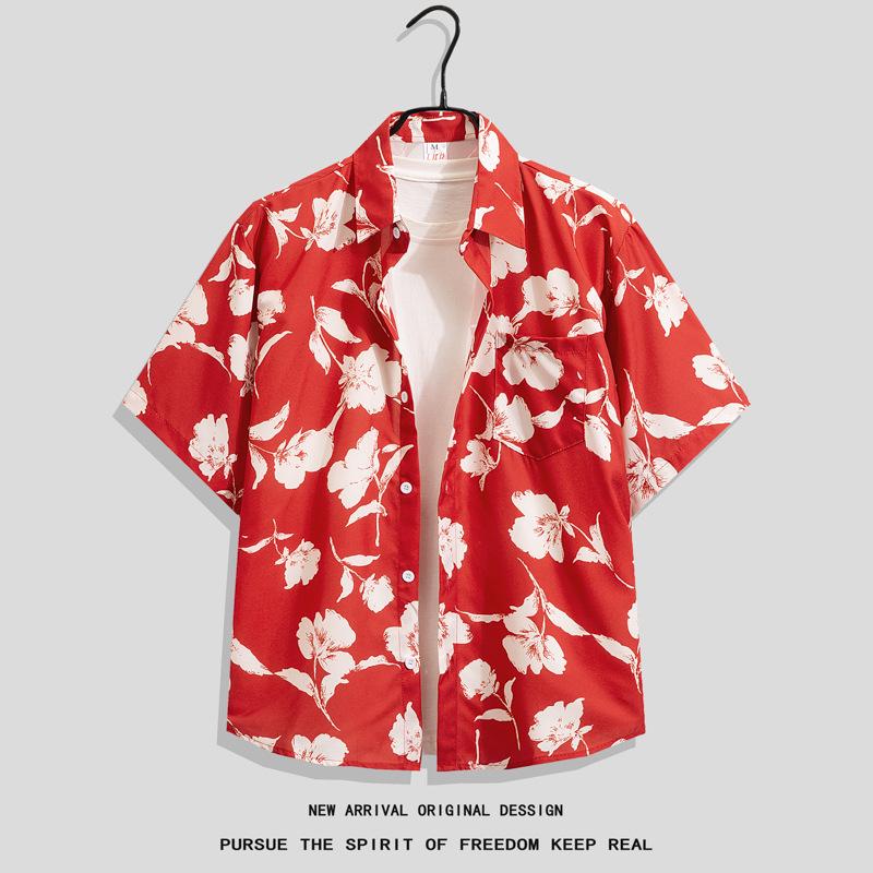 

2024 Унисекс Гонконг Ретро Цветочная Повседневная Рубашка с Коротким Рукавом 3XL