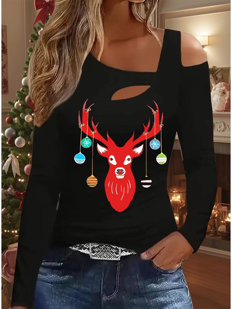 Høst & Vinter Dame Ny Casual Langermet Topp Julemønster Ideell Halloween Julegave T-skjorte