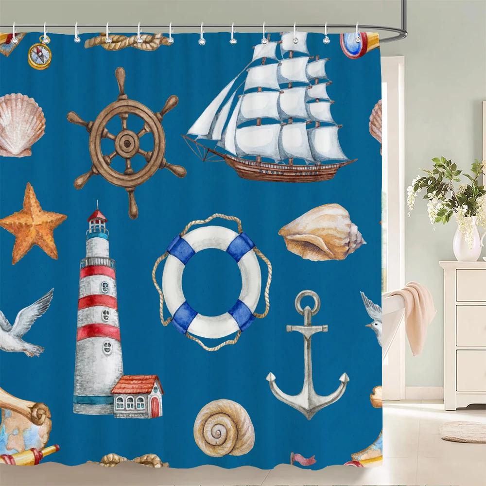 1 pc Cartoon ocean patterned polyester shower curtain waterproof fabric, partition bathroom curtain for,decoration bath curtain