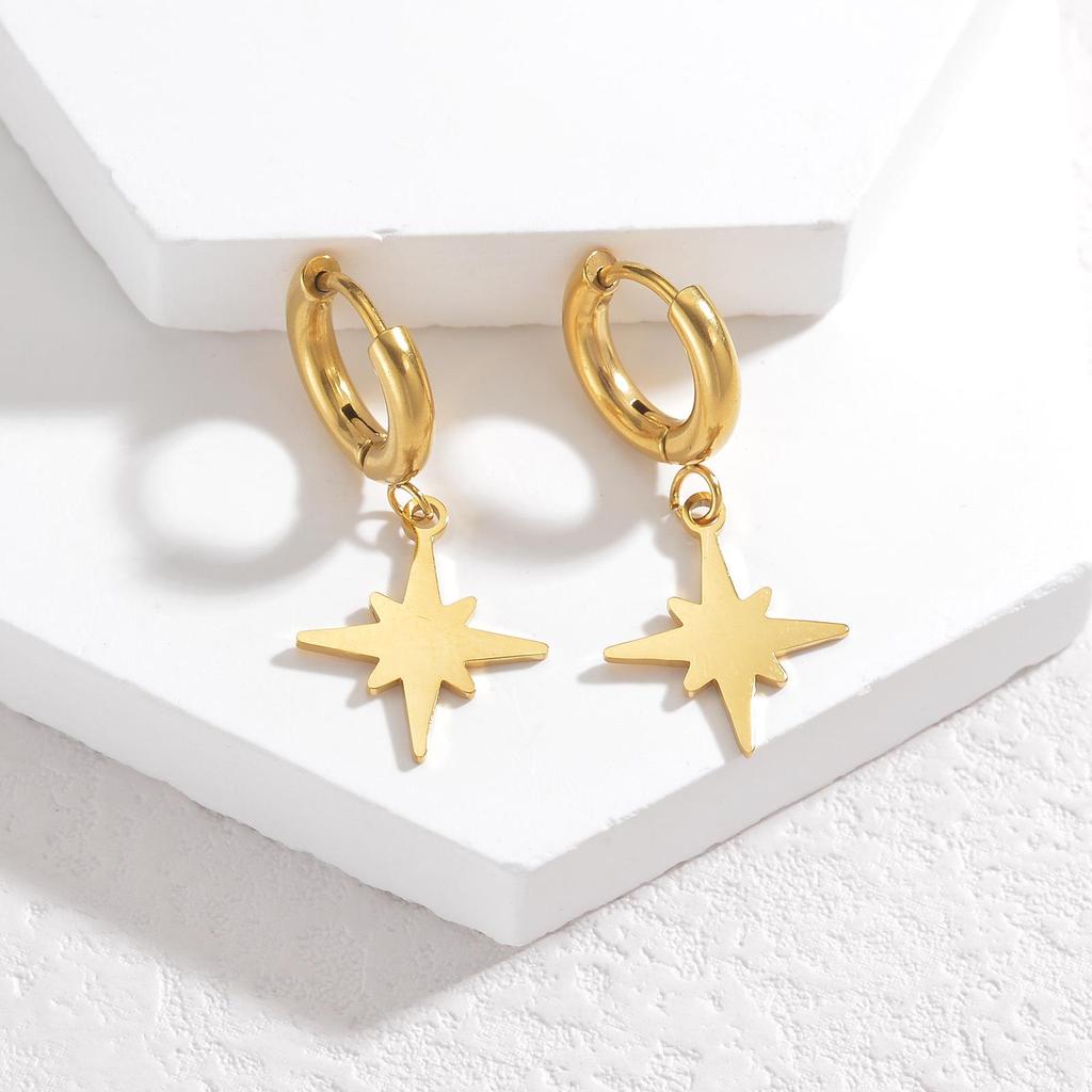 Korean Style Light Luxury Stainless Steel Eight-Pointed Star Earrings for Women - Durable and Fade-Resistant
