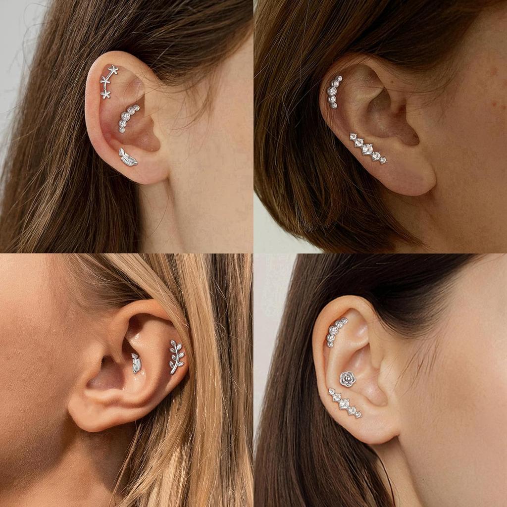 Drperfect Cartilage Earring Stainless Steel Helix Opal CZ Stud Earrings for Women Butterfly Flat Back Cartilage Piercing Jewelry