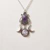 Personality Punk Sliver Color Triple Moon Goddess Round Oval Amethyst Pendant Necklace for Women Creative Charm Jewelry Gifts