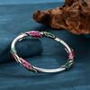 New Flower Burnt Blue Vintage Enamel Color Bracelet Women's Cloisonne Lotus Edge Leaf Silver Bracelet As A Birthday Gift for Mom