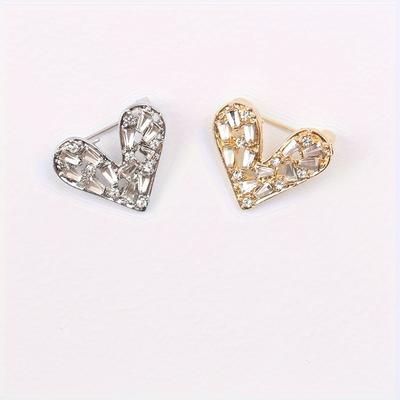 Glitter Rhinestone Heart-Shaped Brooch Pin, Minimalist Safety Pin For Cheongsam Dresses Cardigans Mini Corsage For Women