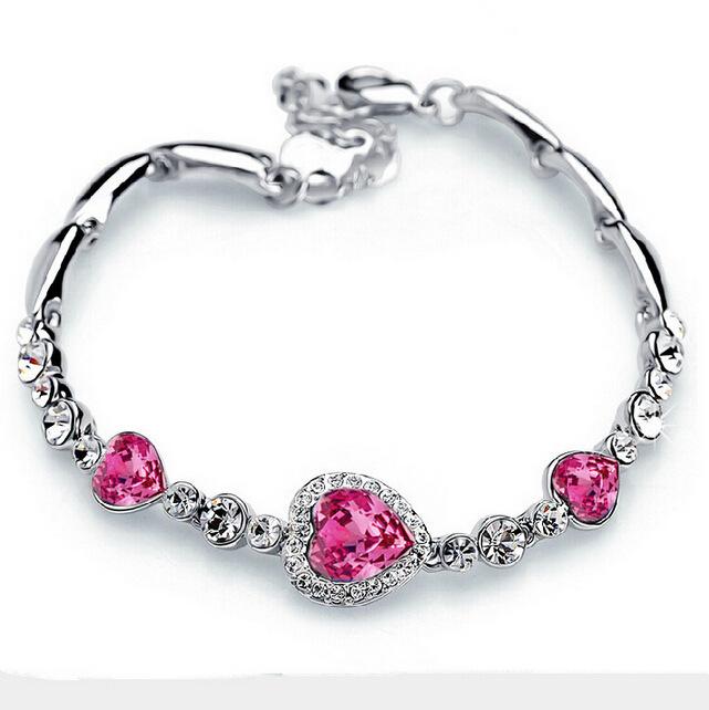 Fashion Women Bracelets Girl Crystal Heart Shape Charm Bracelet Bangle Jewelry Gift Birthday Chrismas Gift