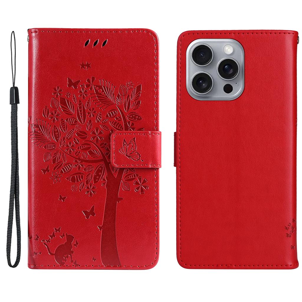 For iPhone 16 Pro Max Phone Case with Stand Cat Tree Pattern Leather Wallet Mobile Cover