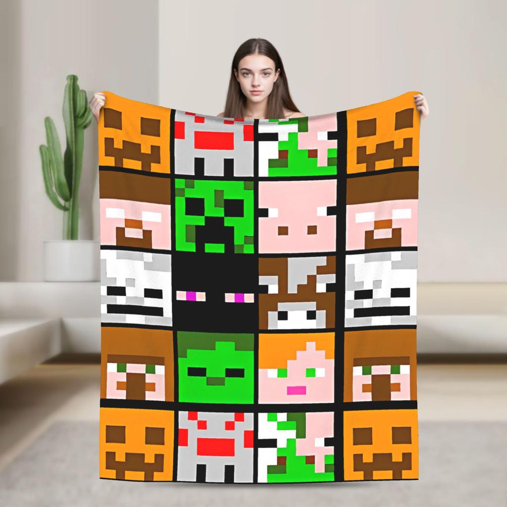 Pig Pixel Game Blanket Quality Warm Soft  Throw Blanket Winter Picnic Couch Chair Sofa Bed Novelty Bedspread