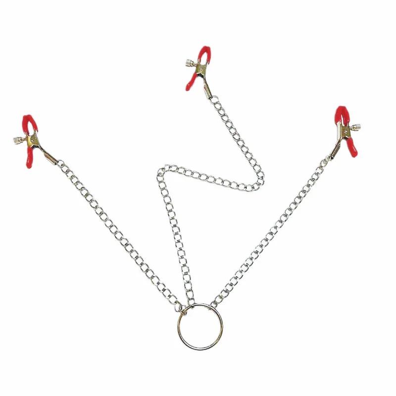Adjustable Y-shaped Nipple Clitoris Nipple Clamp with Stainless Steel Metal Chain BDSM Flirting Breast-fed Sex Toy Stainless