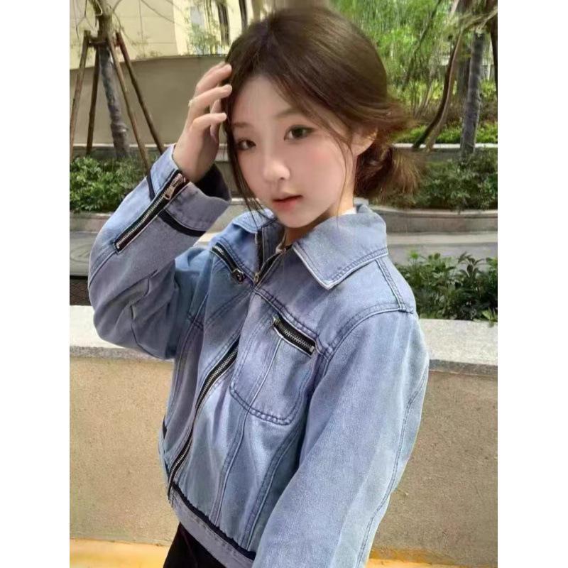 Women's Retro Zipper Layering Denim Jacket: Celebrity Style