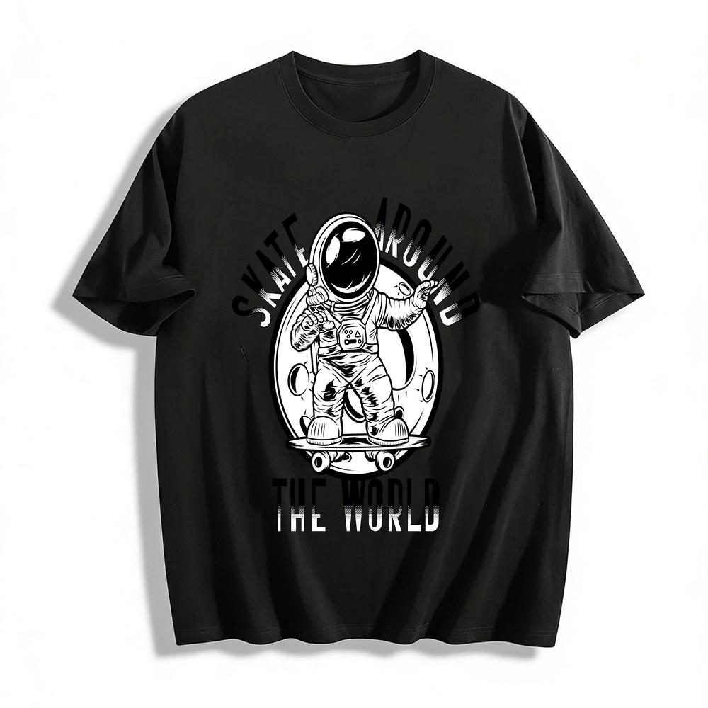 

Astronaut Skate Around The World Trendy Graphic Casual Tee Pure cotton T-shirt 6XL