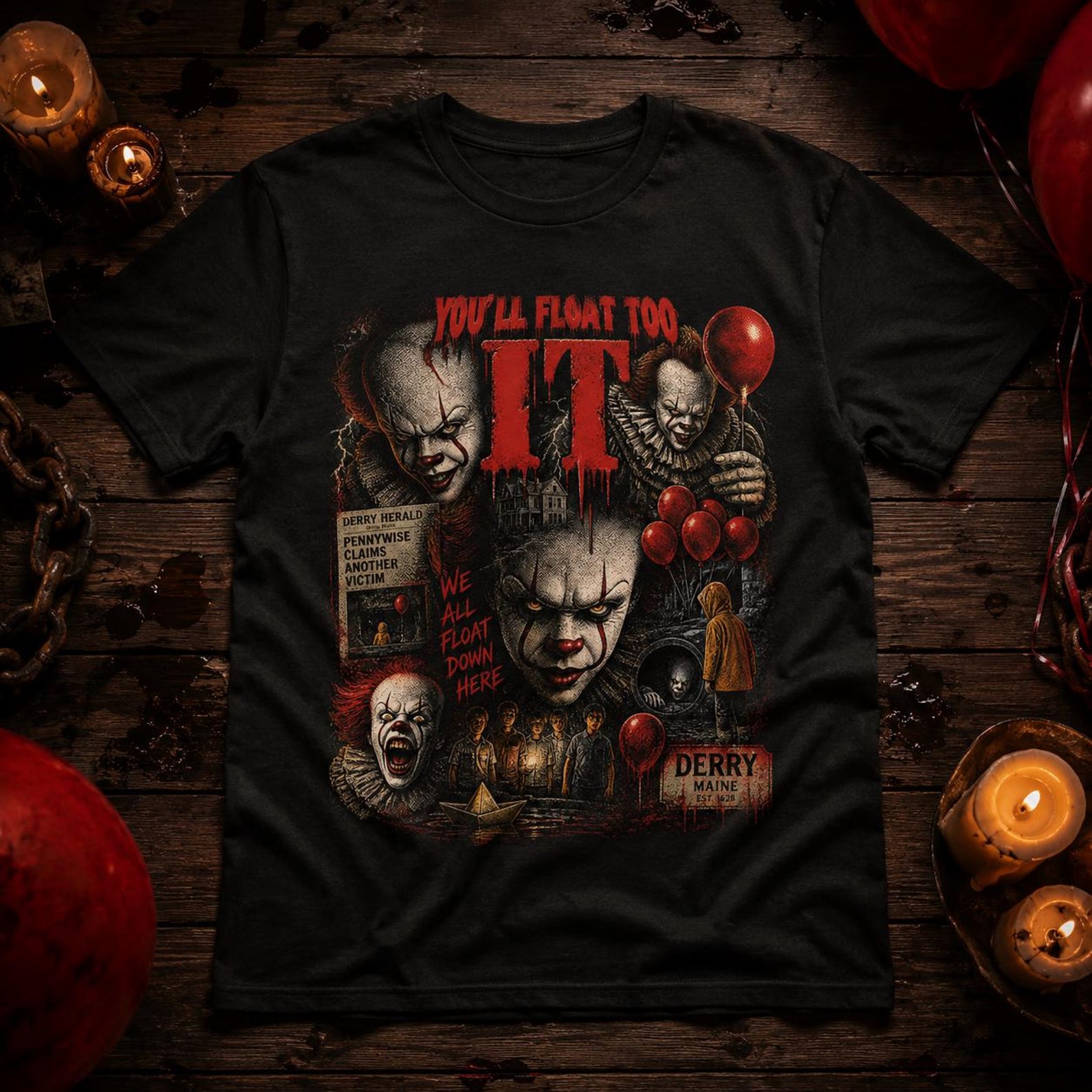 Pennywise IT Horror Graphic Tee | Vintage Clown Scary Movie Shirt 4XL