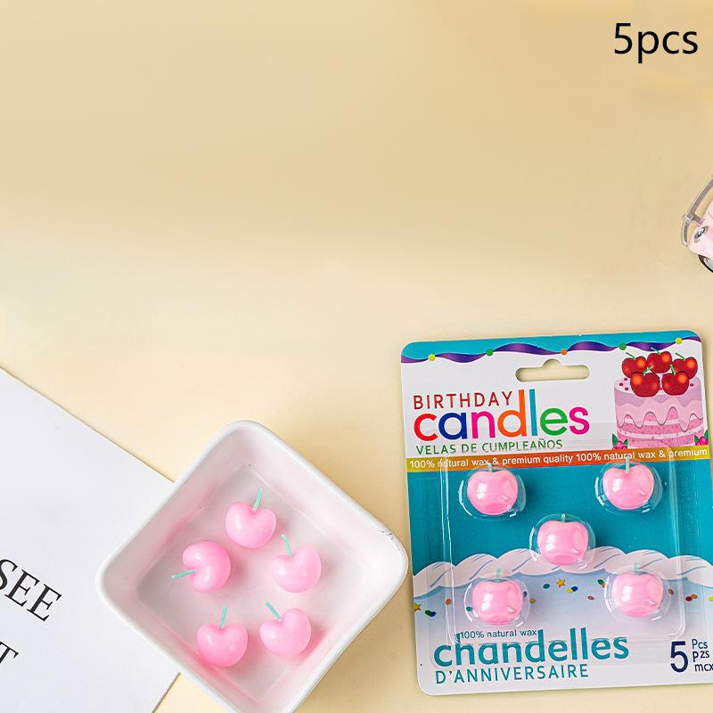 

5pcs Cherry Candles Birthday Cake Decorationscherry Birthday Candlesdesserts Baking Decorations розовый