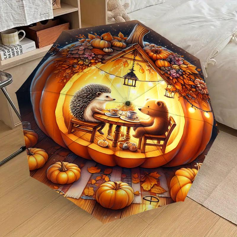 1PC Pumpkin houseAutomatic Open/Close Umbrella with Windproof, 8-Rib Sturdy Canopy, Durable Ribs, Fashionable Design1261A