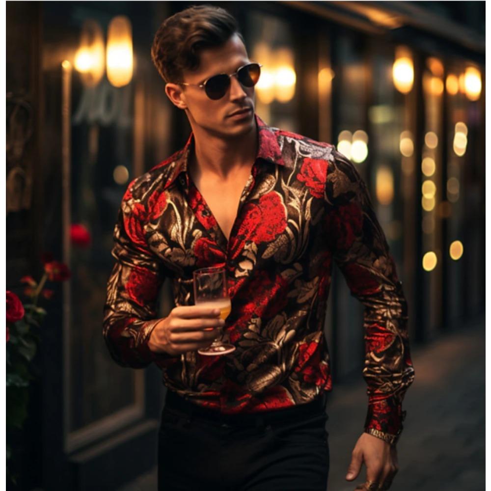 Herren Hemden mit Blumenmuster Langarm Lässiger Cardigan Neue Knöpfe Urlaubsmode Hemden