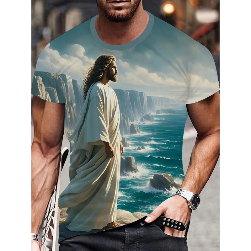 3D Printed Christ Jesus T Shirt For Men Virgin Mary Cross Graphic T-Shirts
