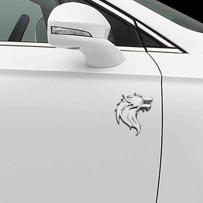 2pcs Wolf Totem Badge Car Personality Wolf Head Metal Car Sticker Modified Car Logo Wolf Head Sticker Metal Wolf Logo