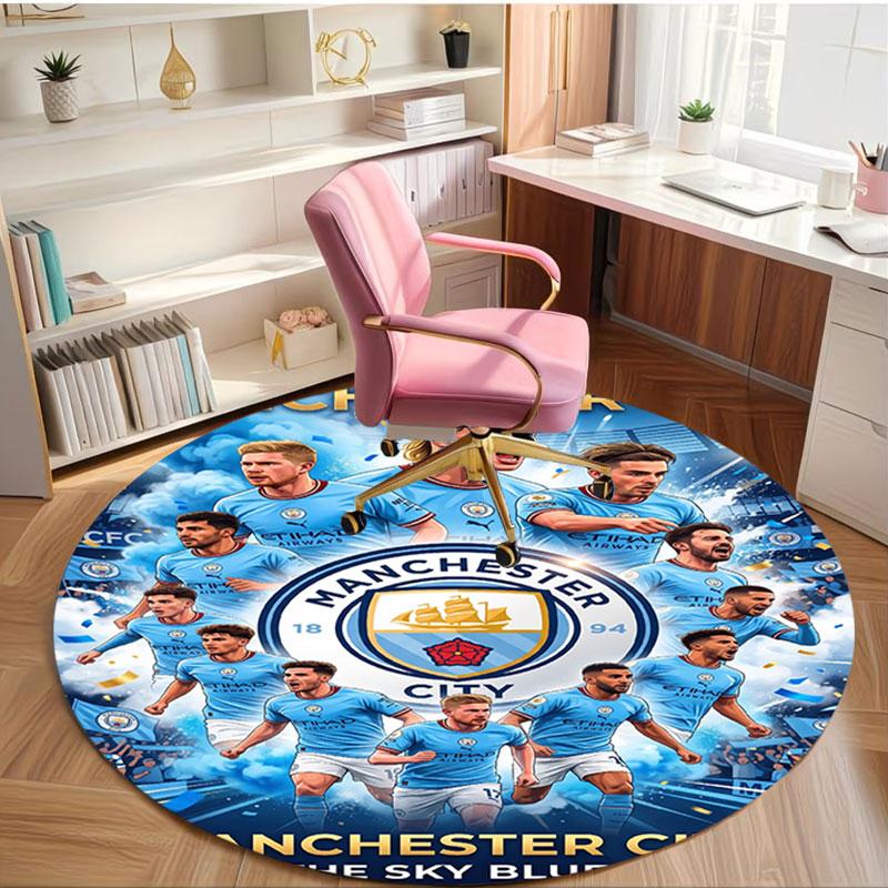 Manchester City FC Print Round Rug, Washable Floor Carpet, For Entryway Dorm Laundry Room Office Study, Home Decor Birthday Christmas Gift