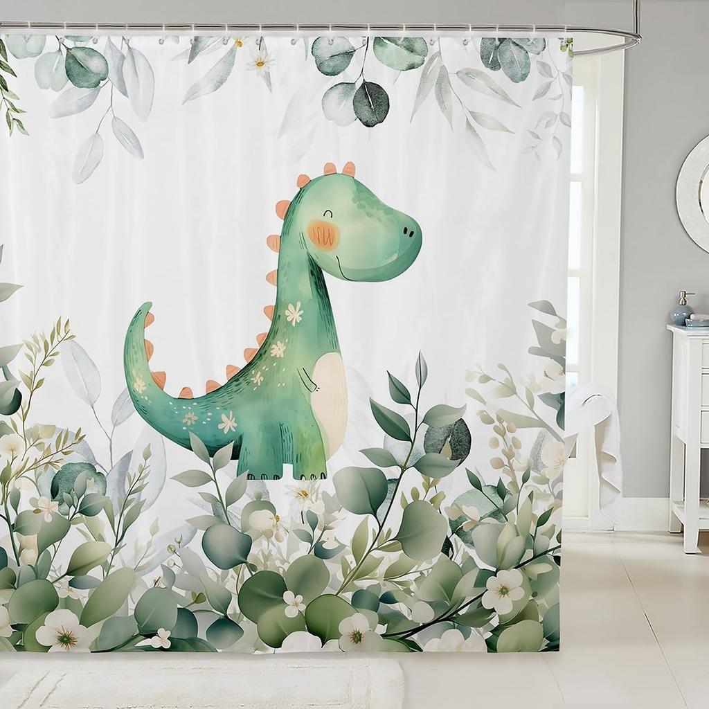 Erosebridal Cute Dachshund Waterproof Bathroom Curtain for Kids Child Green Eucalyptus Bath Curtain, Pet Animal Shower Curtain