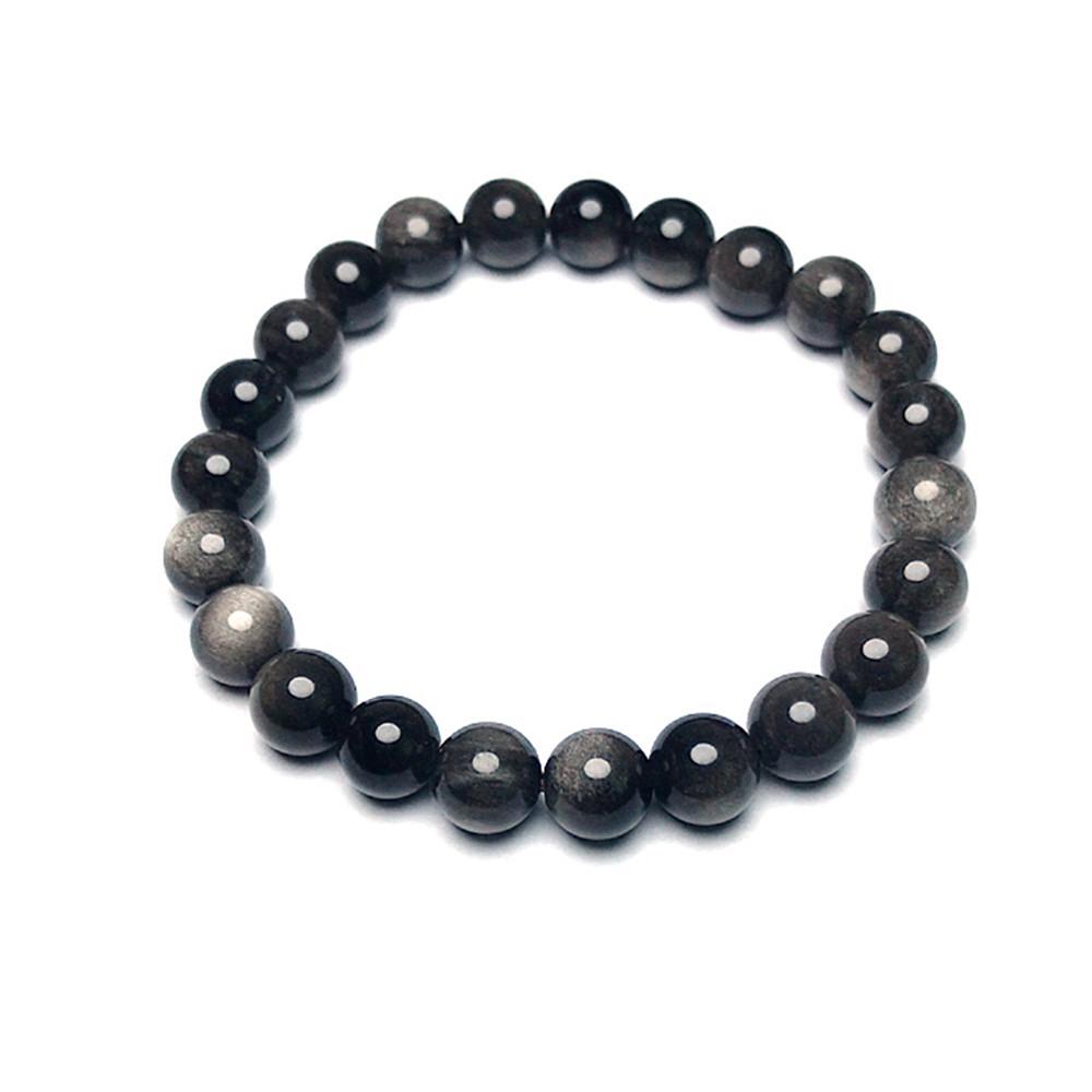 Natural Silver Obsidian  White Cat s Eye Bracelet - Single Strand Accessory for Couples
