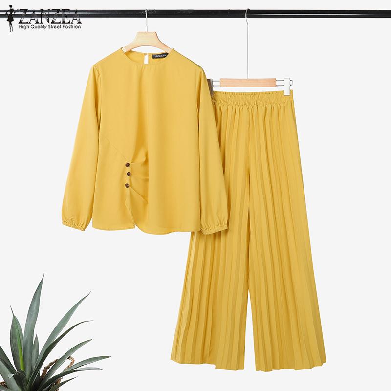 ZANZEA Women Long Sleeve Blouse and Pants Casual Two Piece Suit Sets