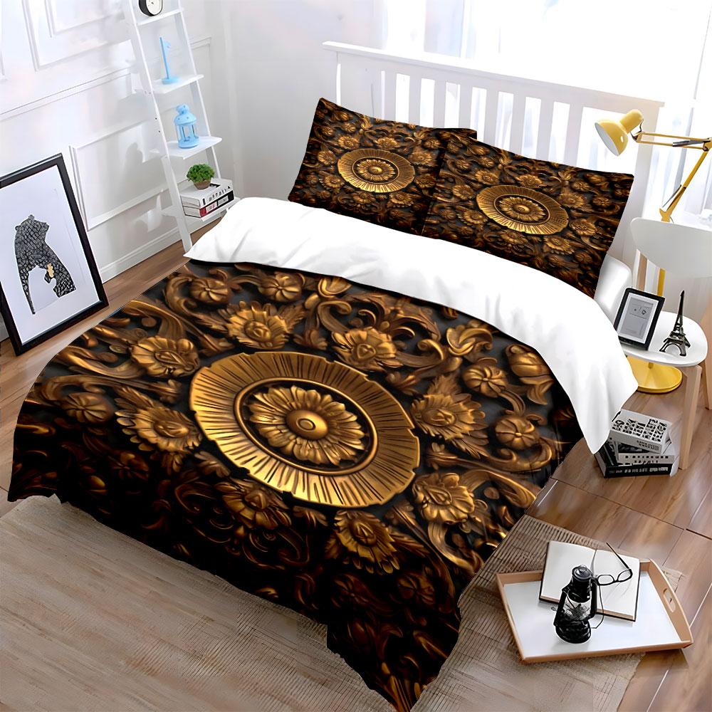 Luxury Golden Decorative Set Multiple Sizes Kid'S And Adults' Bedroom Exquisite 3Pc Bedding Set, Gift