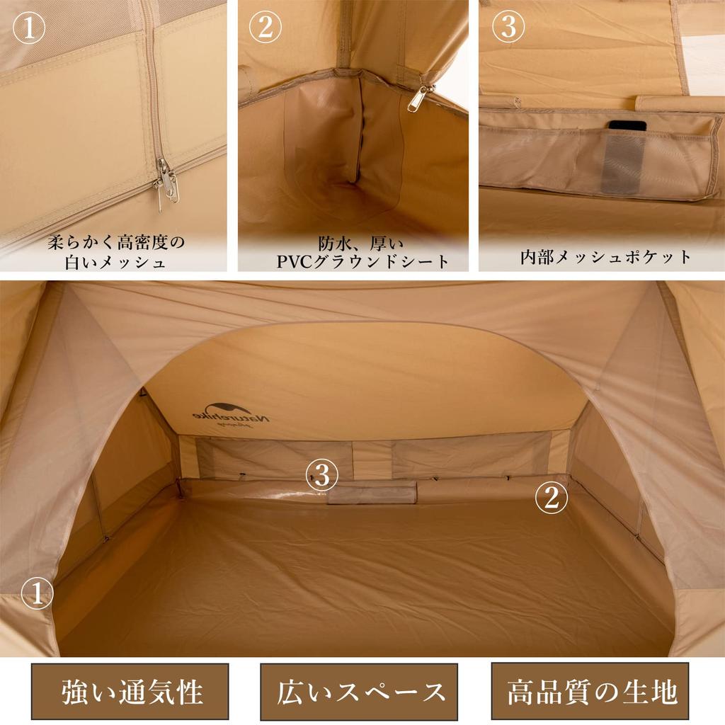 Naturehike Boutique officielle Tente Lodge Tente à ossature Polycoton TC Ventilation Installation facile Double couche Camping familial Chambre avant Maille Tissu en coton