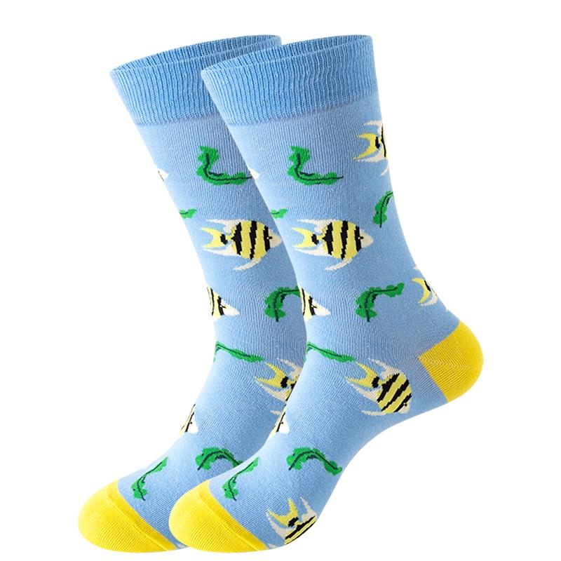 New Fashion Mens Socks Japanese Harajuku Happy Cartoon Socks Seahorse Crab Shrimp Coral Socks Trend Male Stockings Funny Socks