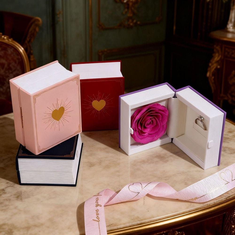 Romantic Book Shape Ring Box Jewelry Packaging Ring Gift Box Creative Gifts Package Box  Earrings