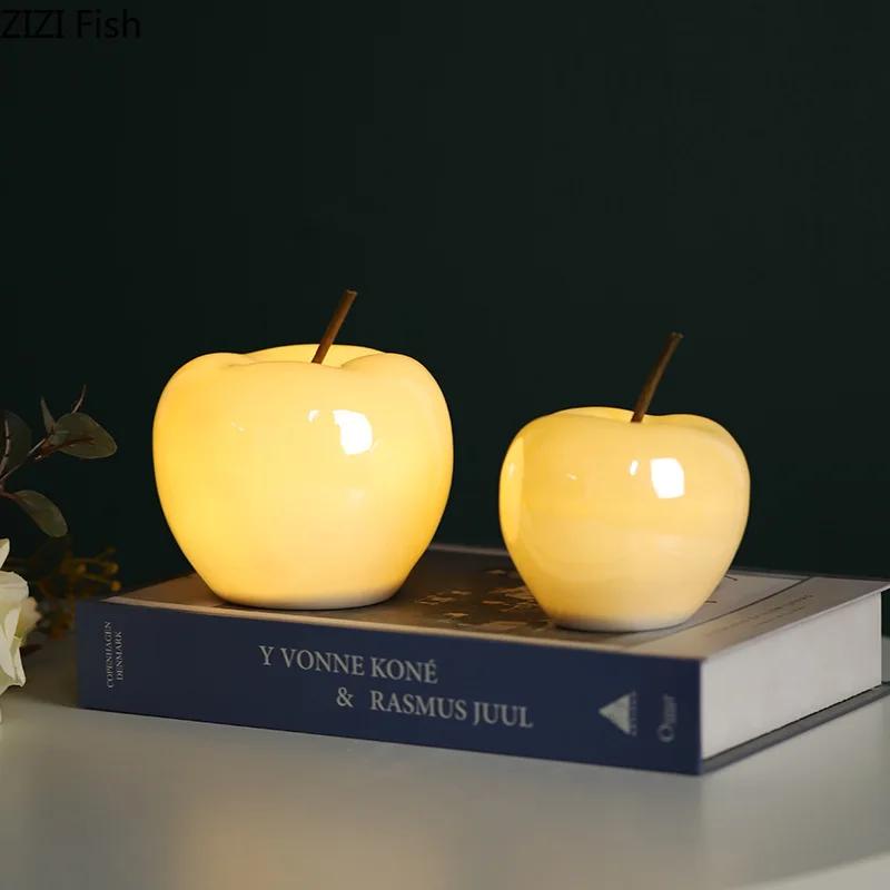 Glowing Ceramic Apple Statue Decoration Desk Ornaments Apple Sculpture Using Button Batteries Glowing Apple Room Aesthetic Decor