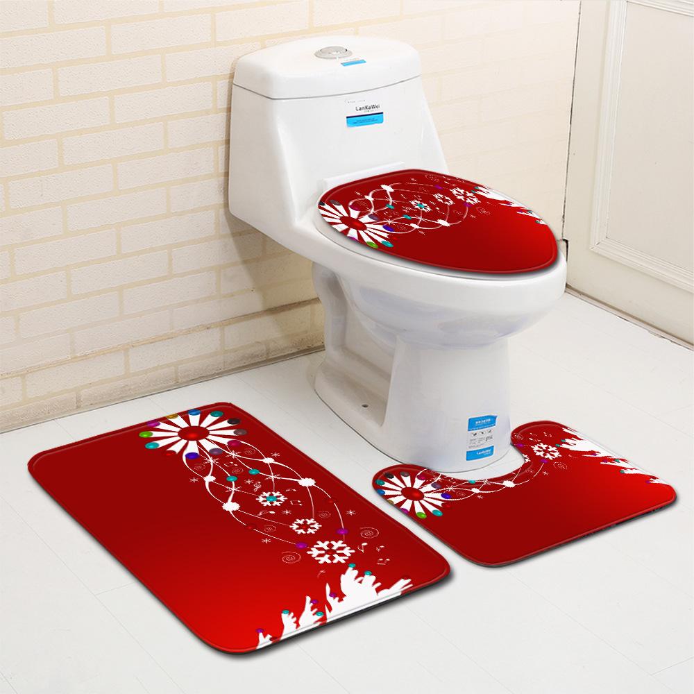Christmas Bathroom Floor Mat Toilet Three-Piece Set
