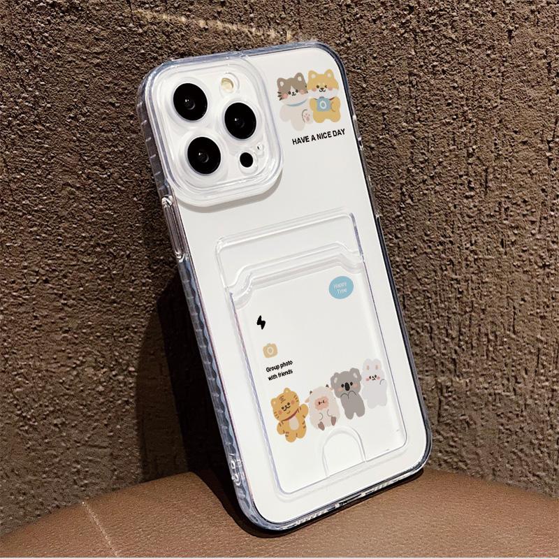 Card Slot Holder Silicone Wallet Pocket Case For Oppo Reno 10 14F 13F 12F Samsung A06 A16 A36 A56 Redmi Note 13 Honor X6A X6B Cover Clear Phone Bumper