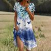 Short Sleeve Boho Dress For Women Casual Loose Fit Summer Sundress Floral Print Dress With Pockets