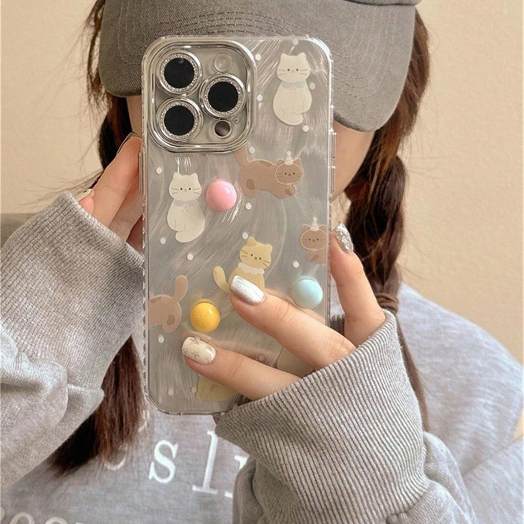 Cartoon Polka Dot Cute Cat Phone Case for Girls Cute Phone Accessories for iPhone 16 15 14 13 12 11 Pro Max