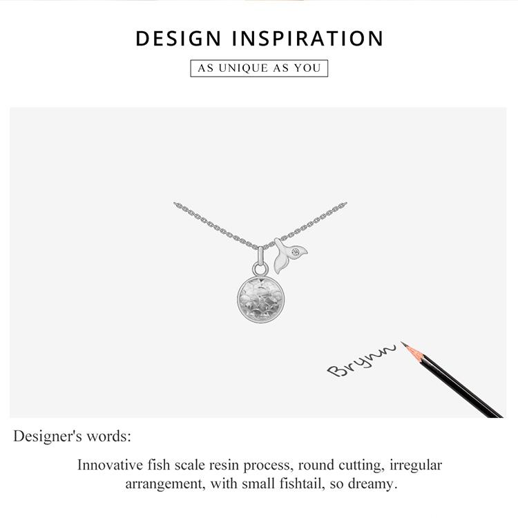 BAMOER 925 Sterling Silver Delicarte Fishtail Scale Pendant Necklaces for Women Adjustable 17.7 Inches Chain Necklaces