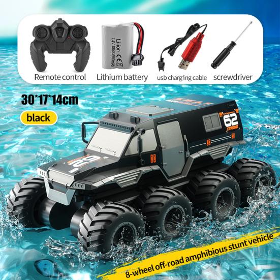 Amphibious 2.4GHz Remote Control Truck 8 Wheels Waterproof All Terrain RC Stunt Car