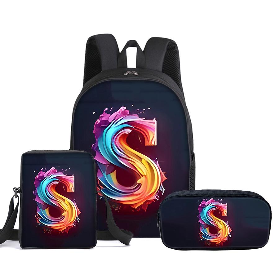 Guitar Print Three Piece Set Rucksacks for Boys Plus Girls Best Gifts 2D Flat Animated School Carrier for Children