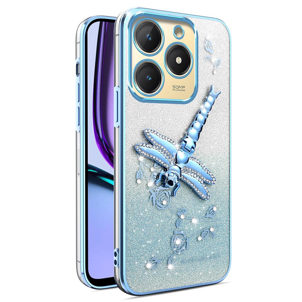 KADEM Schutzhülle für Infinix Hot 40, Libellenmotiv, mit Ständer, TPU-Blumen und Glitzer