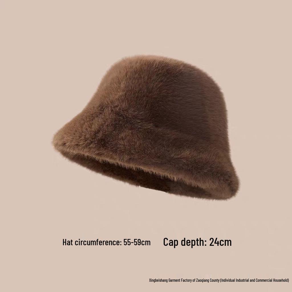 Versatile Winter Faux Mink Fisherman Hat - Thick Plush for Large Head Circumference, Adult Size