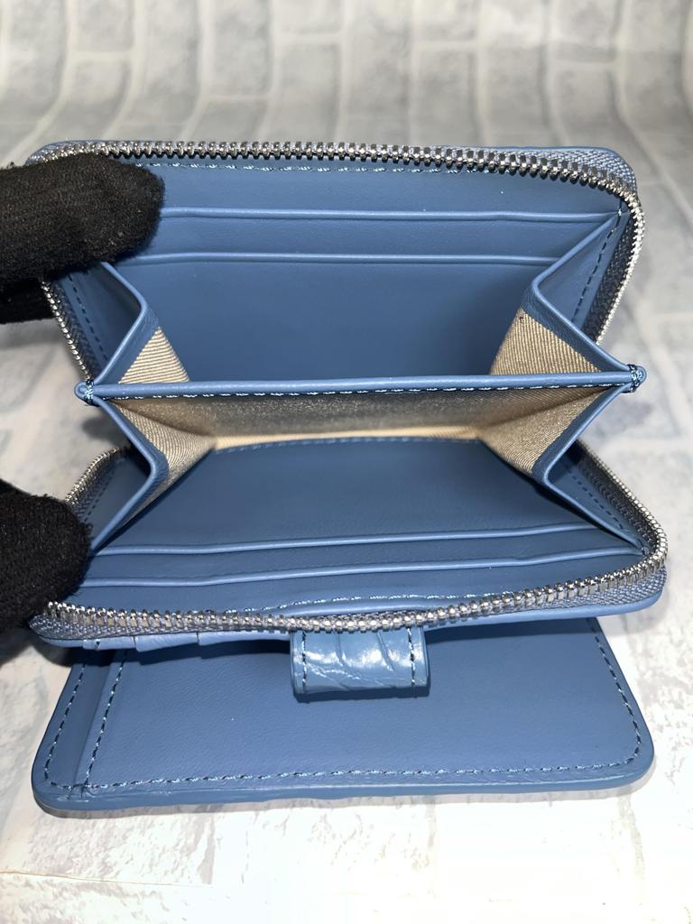GUODI Compact Bifold Genuine Crocodile for Men and Wallet, Leather, Unisex, Women, NB7-W222 (Blue)