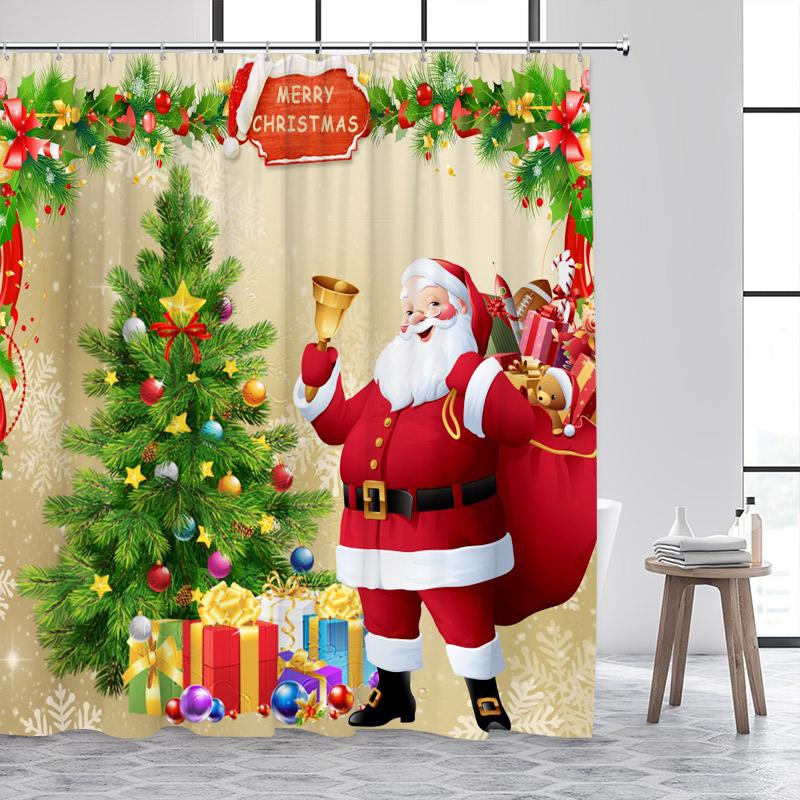 

Christmas Snowman Shower Curtains Xmas Tree Farmhouse Truck Winter Snowy New Year Home Bathroom Decor Bath Curtain With Hooks 90x180cm-35x70in
