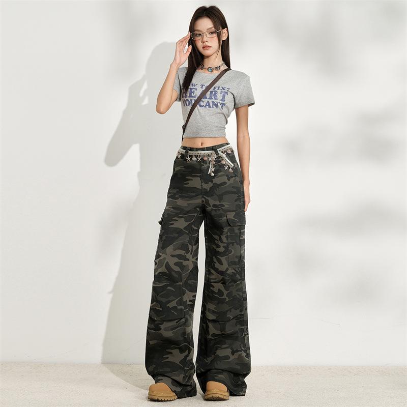 

Women s American Style Spicy Camouflage Multi-Pocket Wide-Leg Jeans - Early Autumn 2025 Large