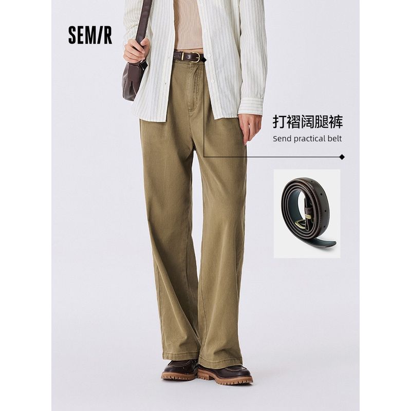 

Senma Casual Pants Women s Belt Brushed Pure Cotton Loose Pants Fashion Trendy Cool Autumn Retro Distressed Pleated Pants Street Brown adjustment 00455 180/82A/XXXL
