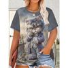 Plus Size Casual Crew Neck Short Sleeve Cartoon Animal Print T-Shirt - Soft Stretch Polyester Fabric Spring and Summer Womens Relaxed Fit Clothing