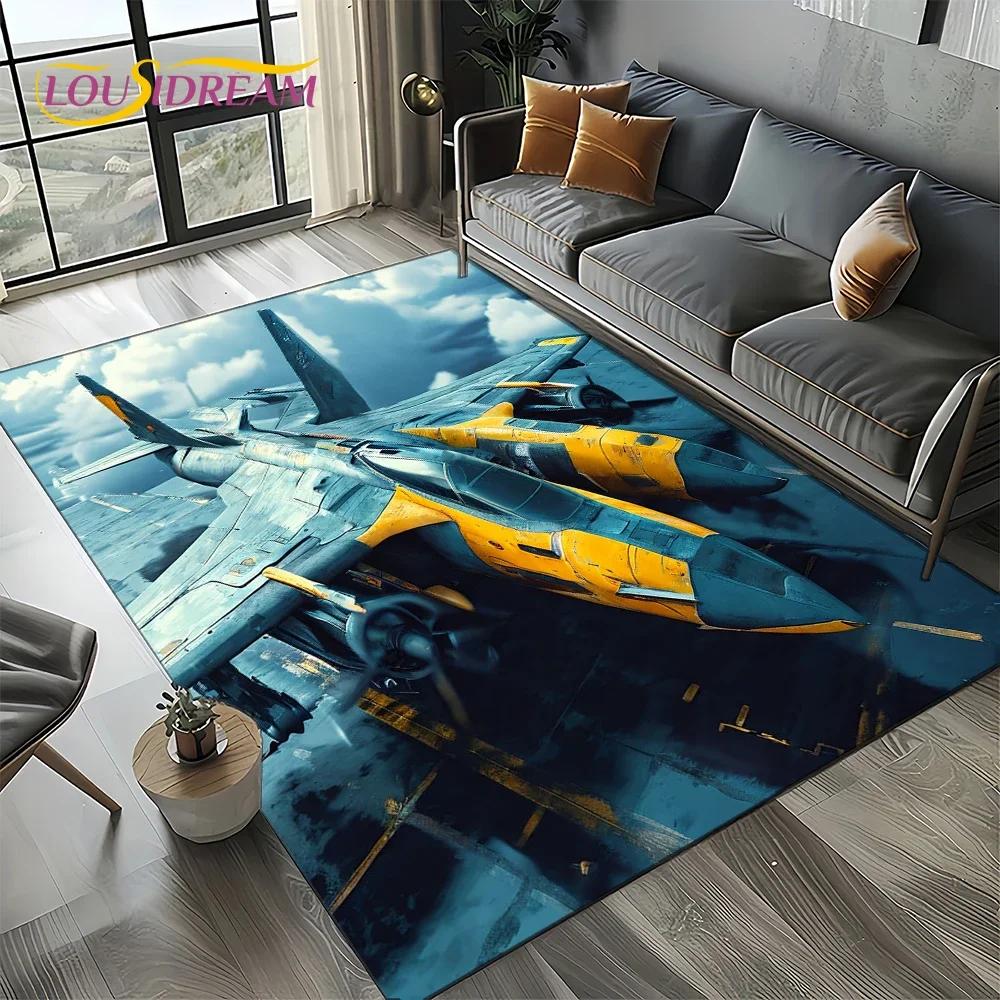 Cartoon 3D Space Spitfire Aircraft Air Force Jet Fighter Carpet Rug for Living Room Bedroom Sofa Decoration,Non-slip Floor Mat